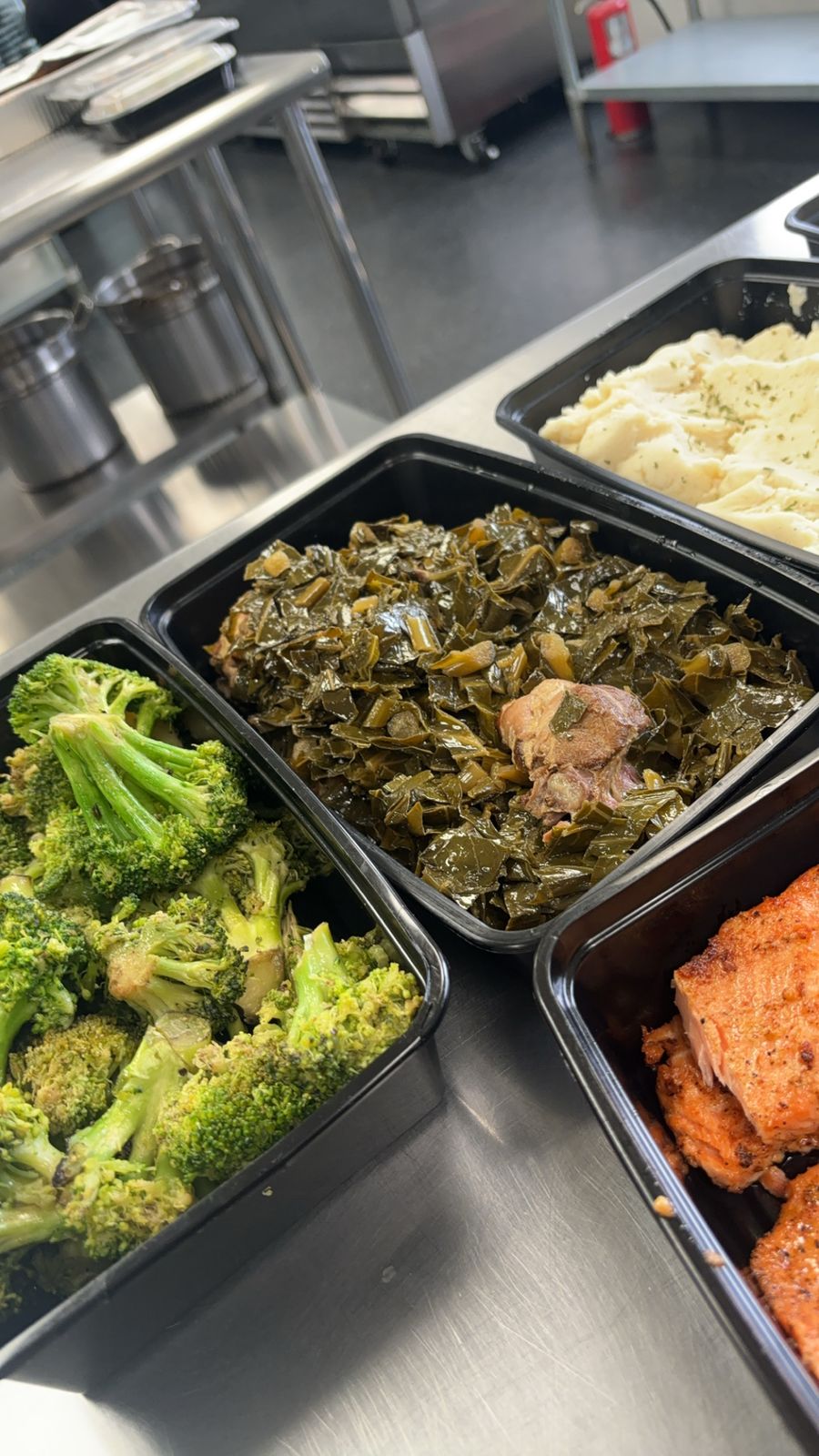 Freshly cooked sides in the commercial kitchen